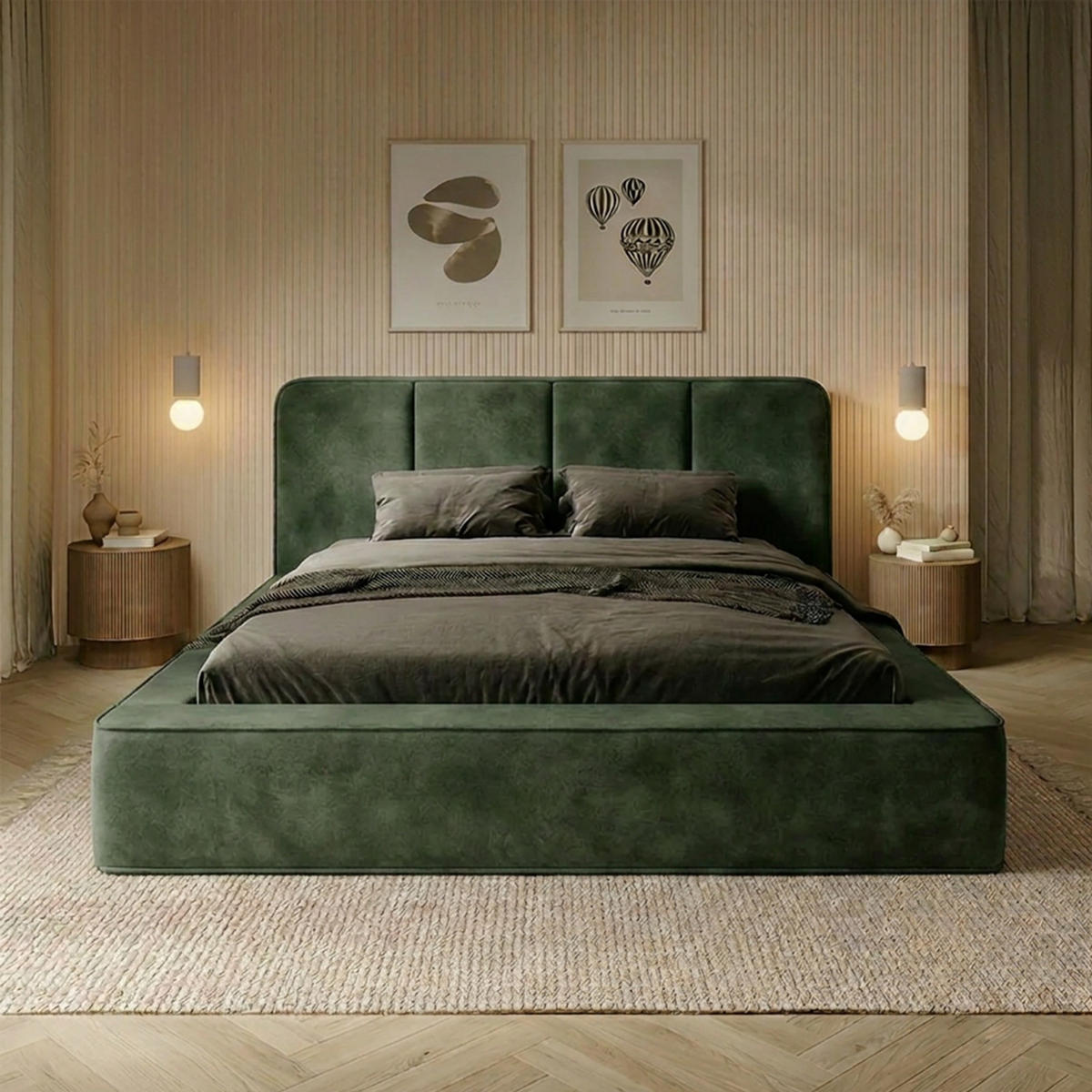 POLSTERBETT RANDELA 200x200 cm, Grün - Grün, Textil (200/200cm) - Fedve