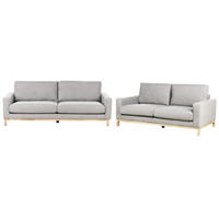 5-SITZER-SOFA SET grau/hellbraun Siggard - Hellbraun/Grau, Textil (92/92/217cm) - Beliani