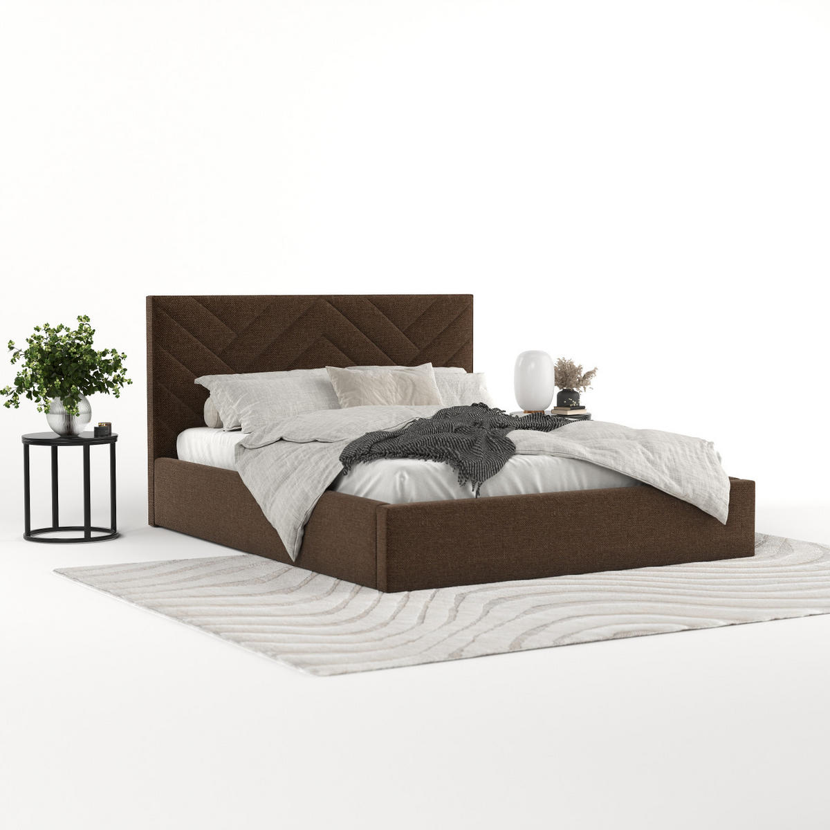 POLSTERBETT Arco 140/200 cm Braun im Inari Stoff - Schwarz/Naturfarben, Holz/Holzwerkstoff (140/200cm) - AltaBeds