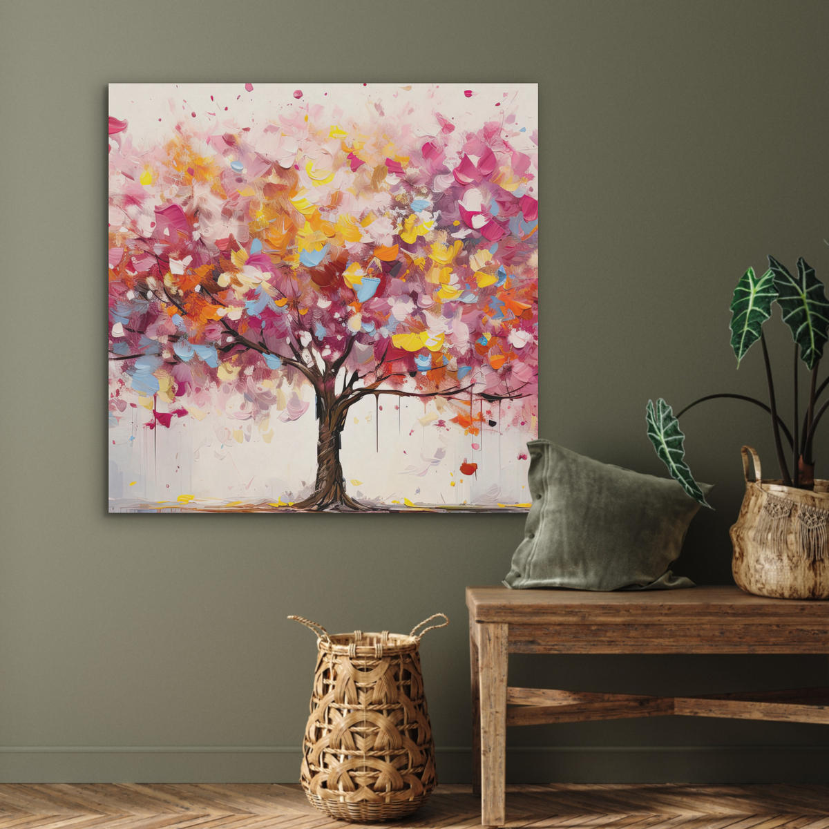 AKUSTIKPANEEL Aquarell - Baum - Kunst - Abstrakt 90x90 cm - Multicolor, Textil (90/0.9/90cm) - MuchoWow