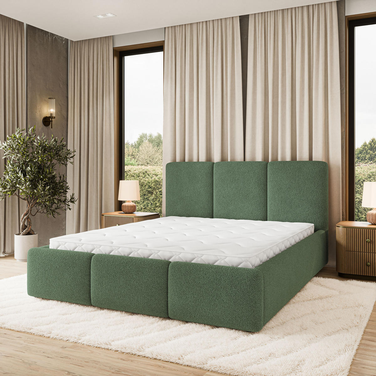 POLSTERBETT MORENA Q 120x200 cm mit Bettkästen - Grün - Grün, Holz (120/200cm) - MASSENO
