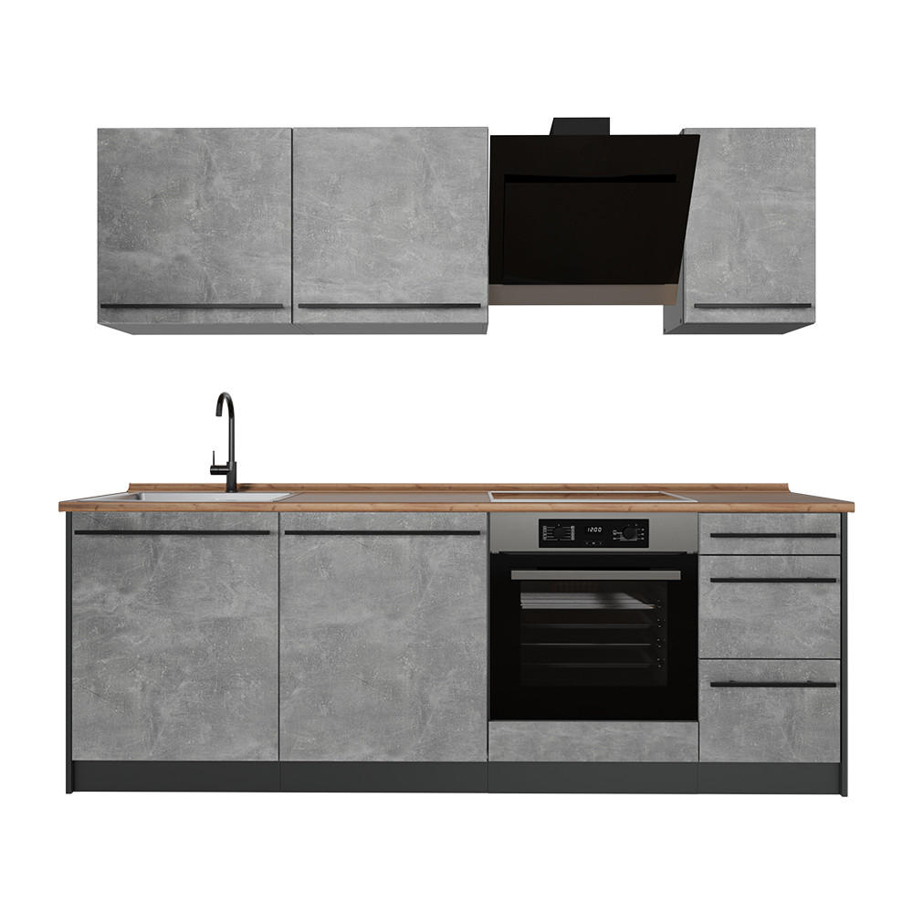 KUCHYŇSKÝ KOUT R-Line, Beton/Antracit, 220 cm pracovná doska Dub Goldkraft - šedá/antracitová, kompozitní dřevo (220/81.6/60cm) - Vicco