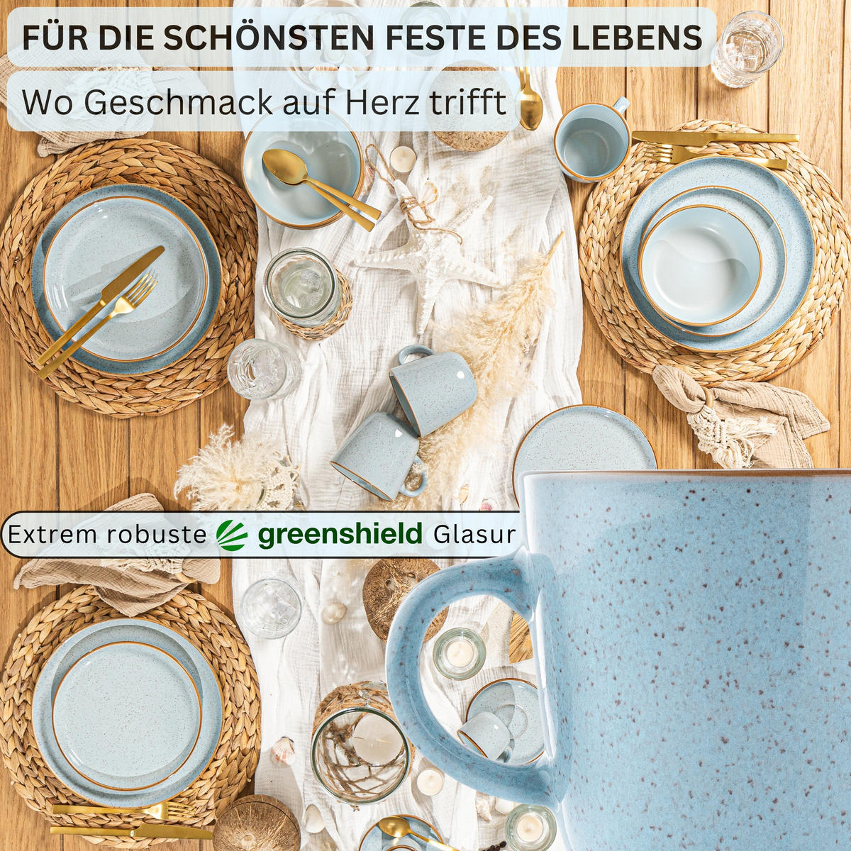 KAFFEEBECHER SET RIO LAGUNE - 6 teilig aus Steingut - Blau, Keramik (0.43L) - Sänger