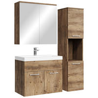 BADMÖBEL-SET Montreal 4 Teile Spiegelschrank Braun Eiche - 60 x 35 x 51 cm - Chromfarben/Braun, Holz/Metall (60/51/35cm) - Badplaats