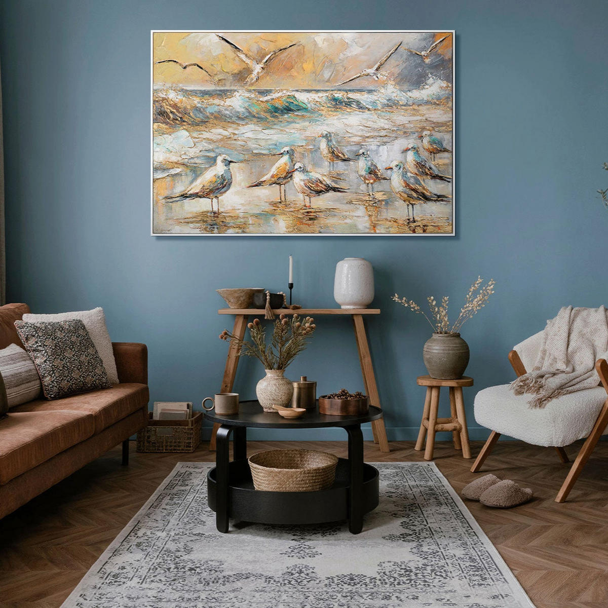 GEMÄLDE Harmonien der Küste Schattenfugenrahmen Weiß 120x80 cm - Weiß, Holz (120/80cm) - YS-art gallery