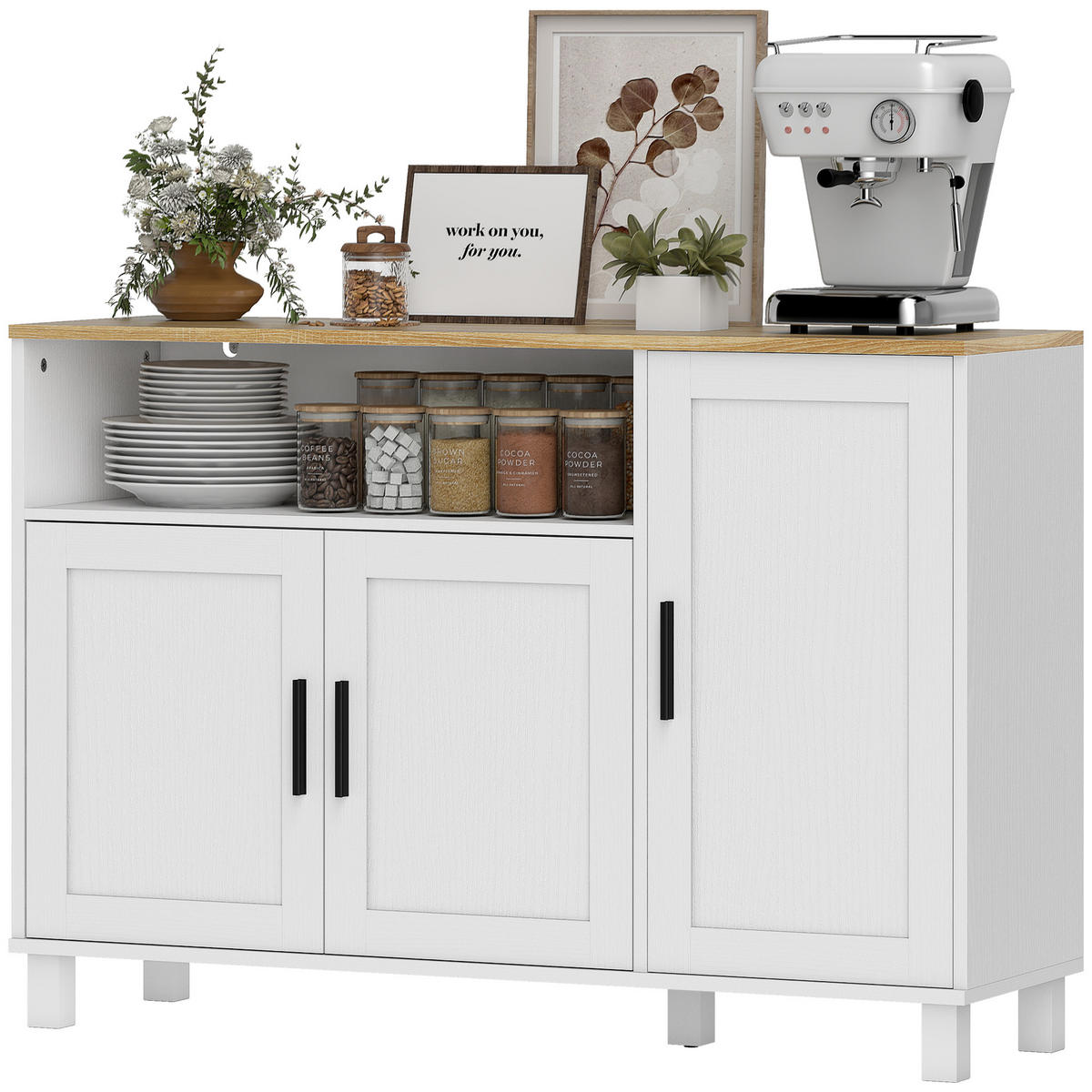 SIDEBOARD Weiß, 3 Türen, 110/33/75 cm - Weiß, Holz (110/75/33cm) - PANGIVO