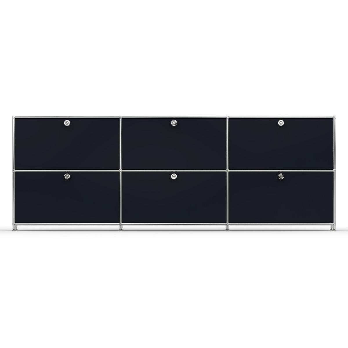 AKTENSCHRANK, 6 Klappen & Schloss, Breite 227 cm, Graphitschwarz - Chromfarben/Silberfarben, Metall (40/80.5/227.2cm) - Versee