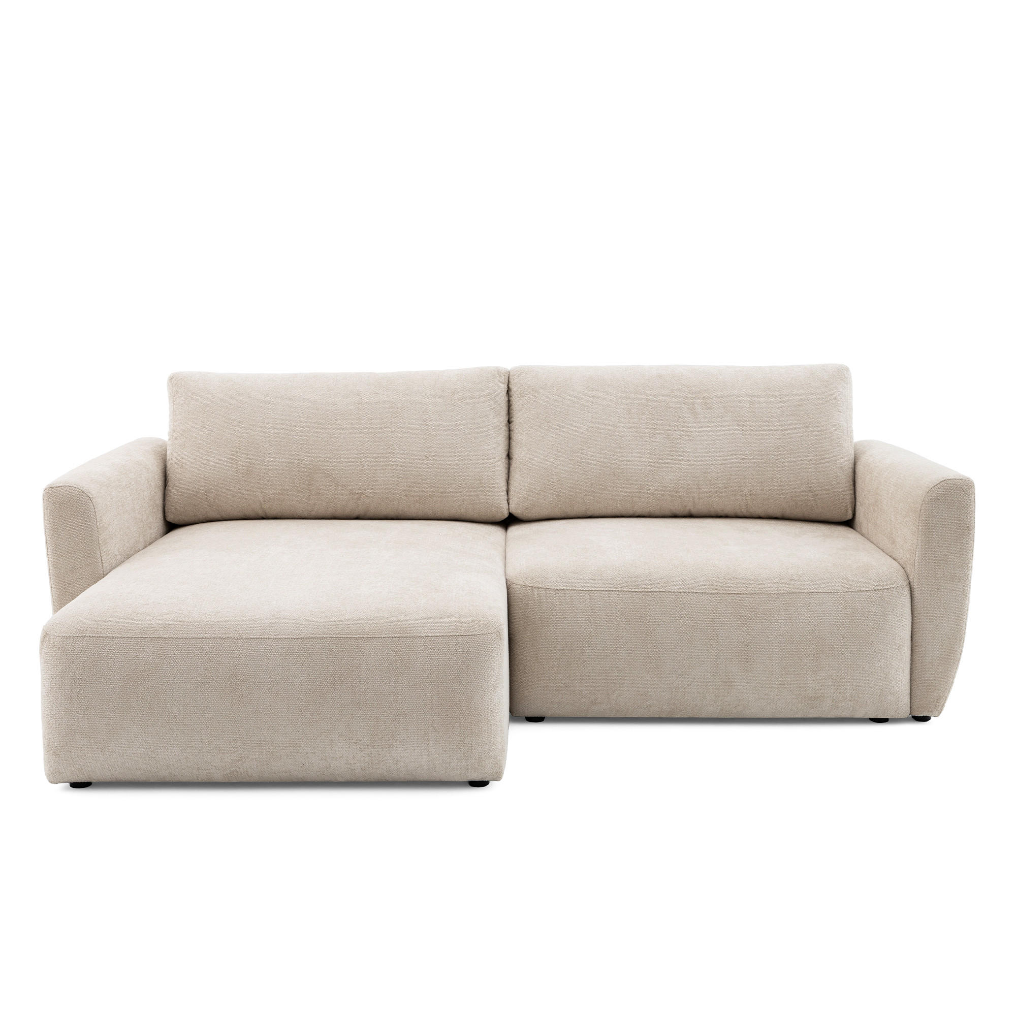 ECKSOFA BELLA L Links mit Schlaffunktion 140x205 Velours Creme - Creme/Schwarz, Holz/Kunststoff (230/165cm) - Muffo