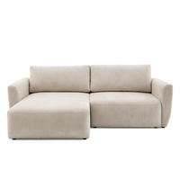 ECKSOFA BELLA L Links mit Schlaffunktion 140x205 Velours Creme - Creme/Schwarz, Holz/Kunststoff (230/165cm) - Muffo