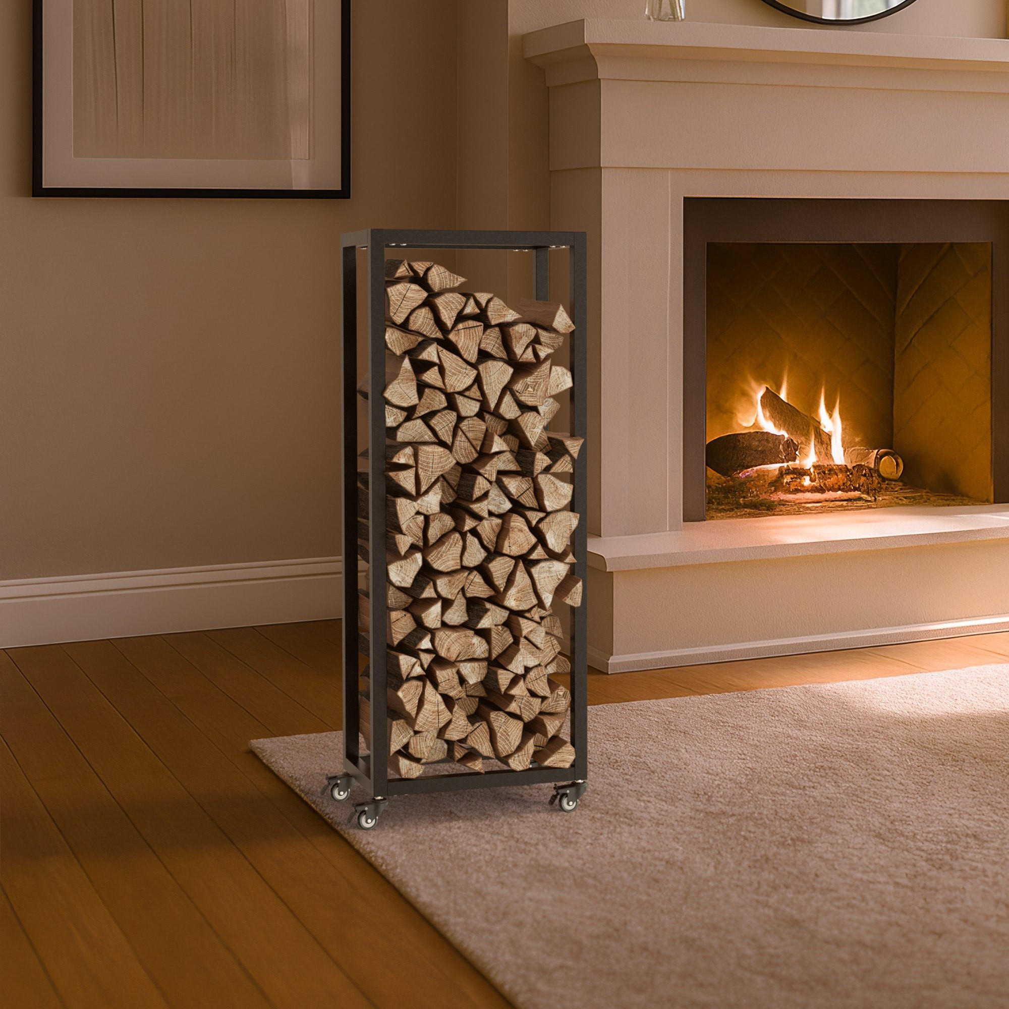 KAMINHOLZREGAL 40/25/100 cm Metall Schwarz - Schwarz, Metall (40/100/25cm) - CLP