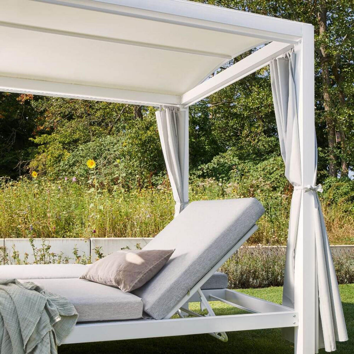SONNENLIEGE LYON - Weiß/Grau, Kunststoff/Textil (188/207/208cm) - Home Deluxe
