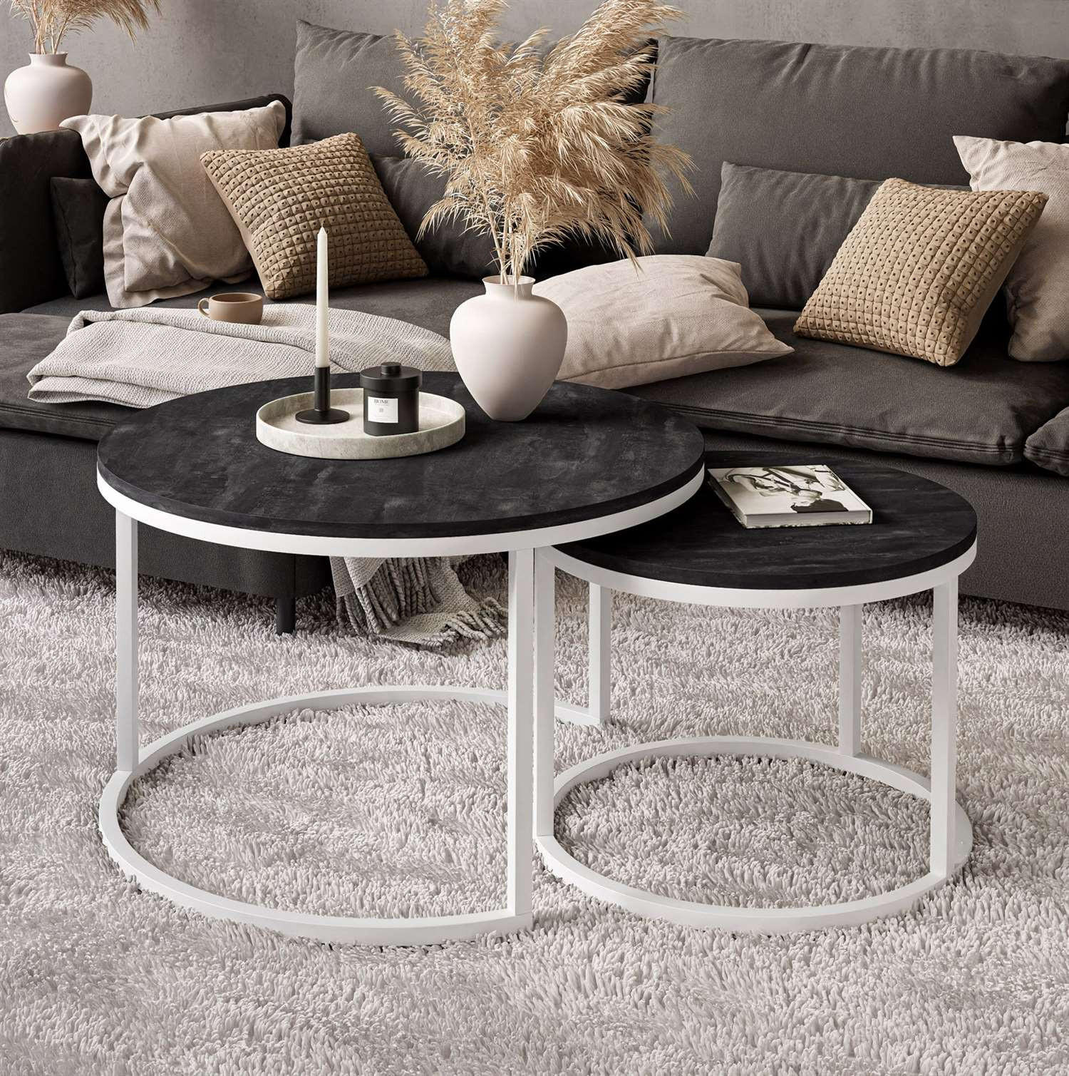 COUCHTISCH 2-in-1 CIRI dunkler Beton - Weiß, Holzwerkstoff (70/70/48cm) - Lookway