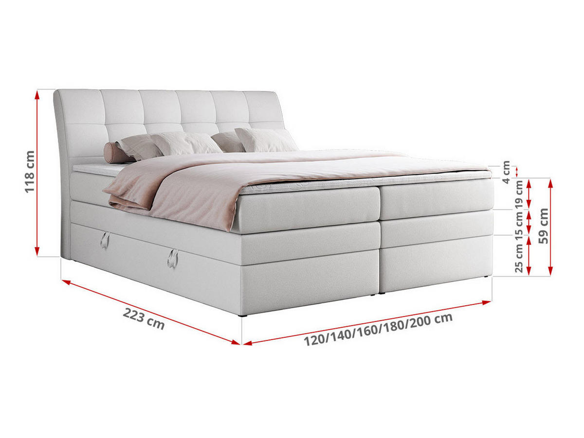 BOXSPRINGBETT GOLD-10 KING 180/200 Weiß Kunstleder - H3 - Weiß, Holz/Textil (180/200cm) - MKS