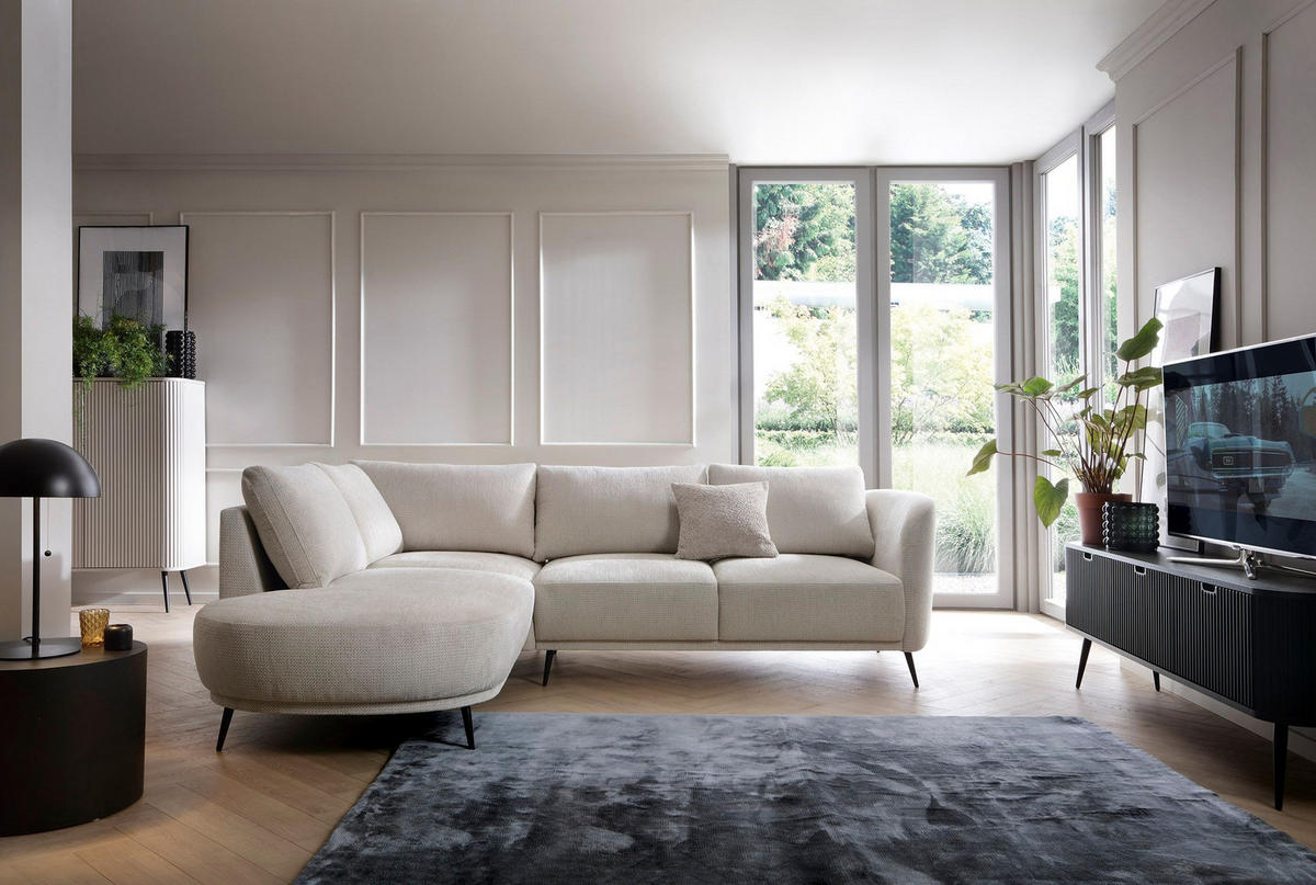 ECKSOFA ALPI Creme Chenille mit Schlaffunktion - Creme, Holz (262/220cm) - MASSENO