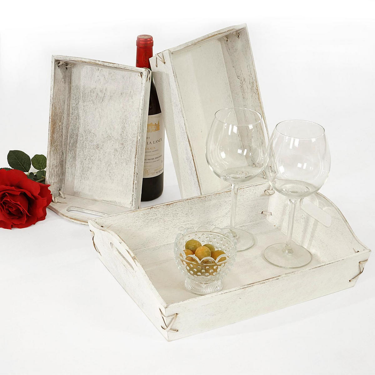 TABLETT SHABBY-LOOK 3ER SET Weiß 3er-Set - Weiß, Holz (36/10/27cm) - MCW