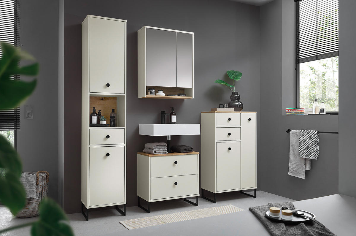 SPIEGELSCHRANK - Kaschmir / Eiche Evoke Dekor - Beige, Holzwerkstoff (60/75/22cm) - home24