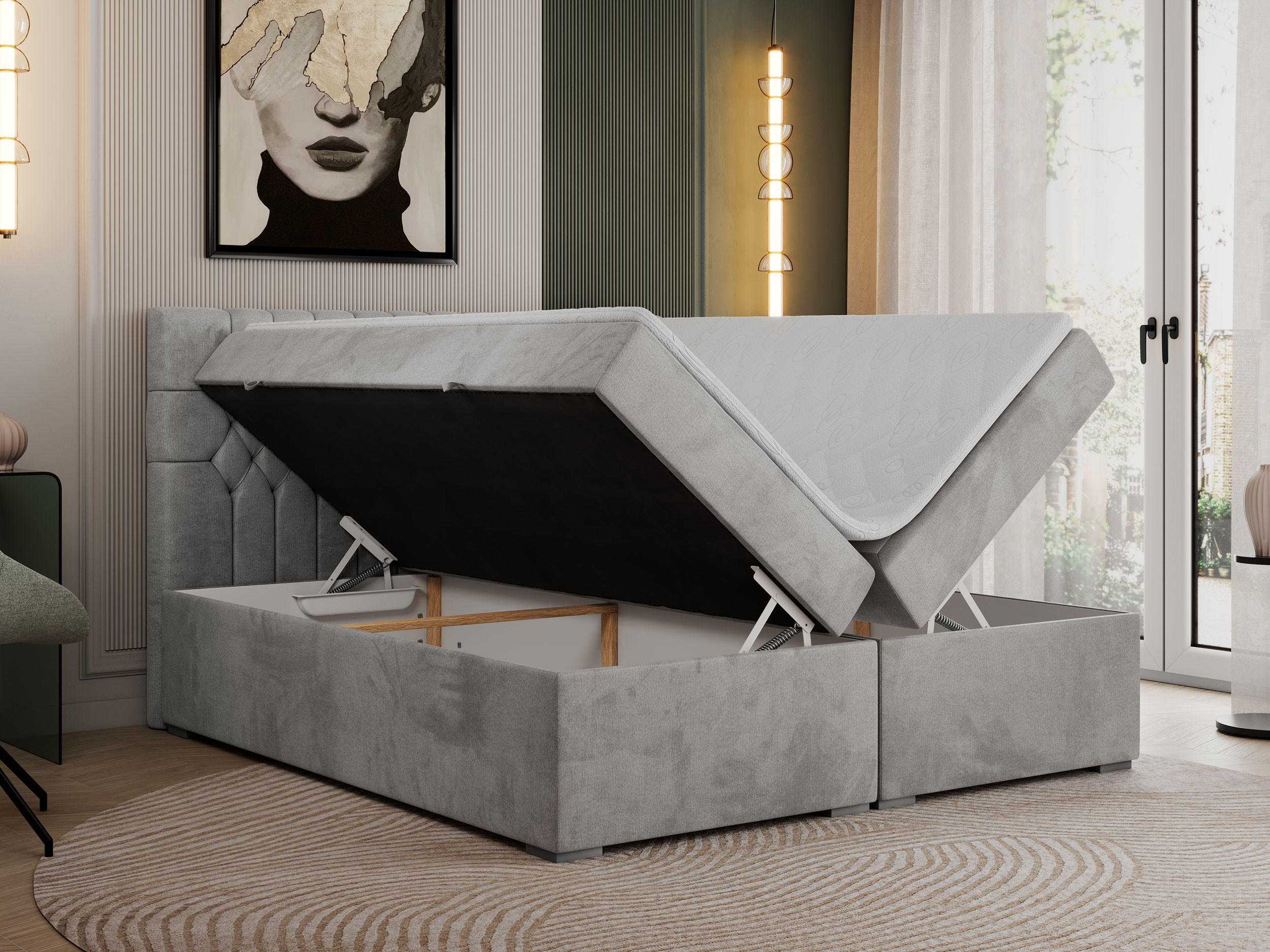 Thumbnail - MKS Boxbett, Hellgrau, Textil, 2-Sitzer, H4, Rechteckig, 120x200 cm, Schlafzimmer, Betten, Boxspringbetten