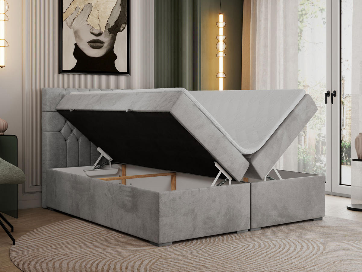 BOXBETT PERA 160/200 Hellgrau Velvet - H4 - Hellgrau, Holz/Textil (160/200cm) - MKS