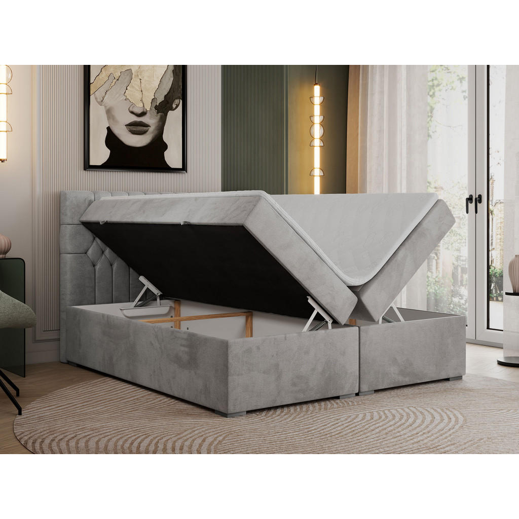 Thumbnail - MKS Boxbett, Hellgrau, Textil, 2-Sitzer, H4, Rechteckig, 200x200 cm, Schlafzimmer, Betten, Boxspringbetten