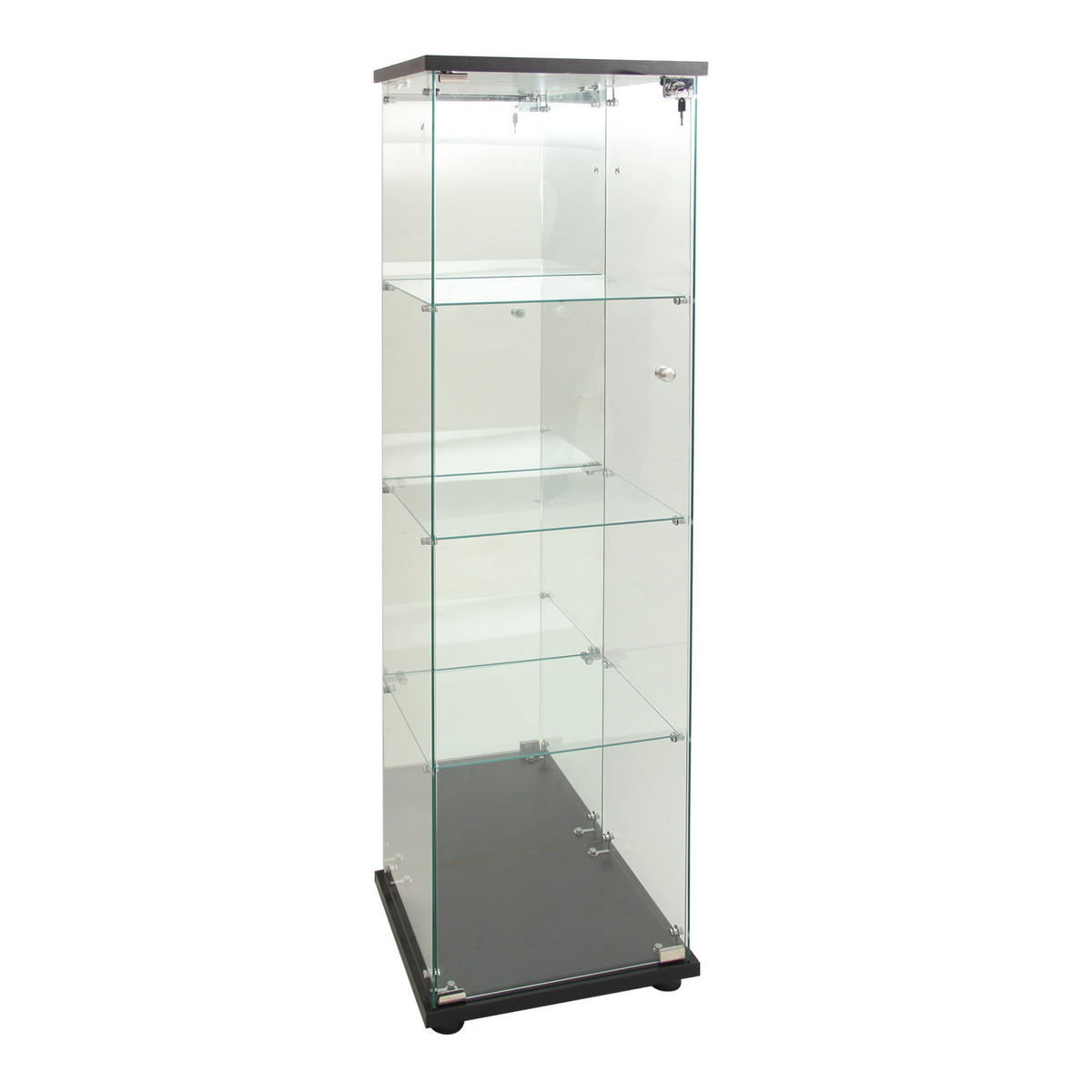 GLASVITRINE Stehend 4-Lagen Mit LED, Schloss & 1 Tür Schwarz - Schwarz, Holz (36.5/164/42.5cm)