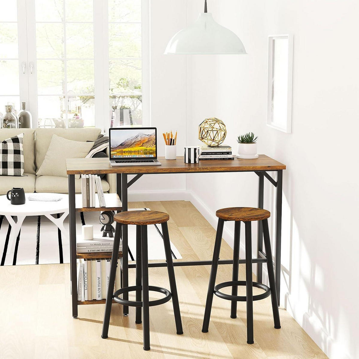 BARHOCKER 2er-Set Rustic Brown mit verstellbaren Fußstützen - Braun, Metall (30/64/30cm)