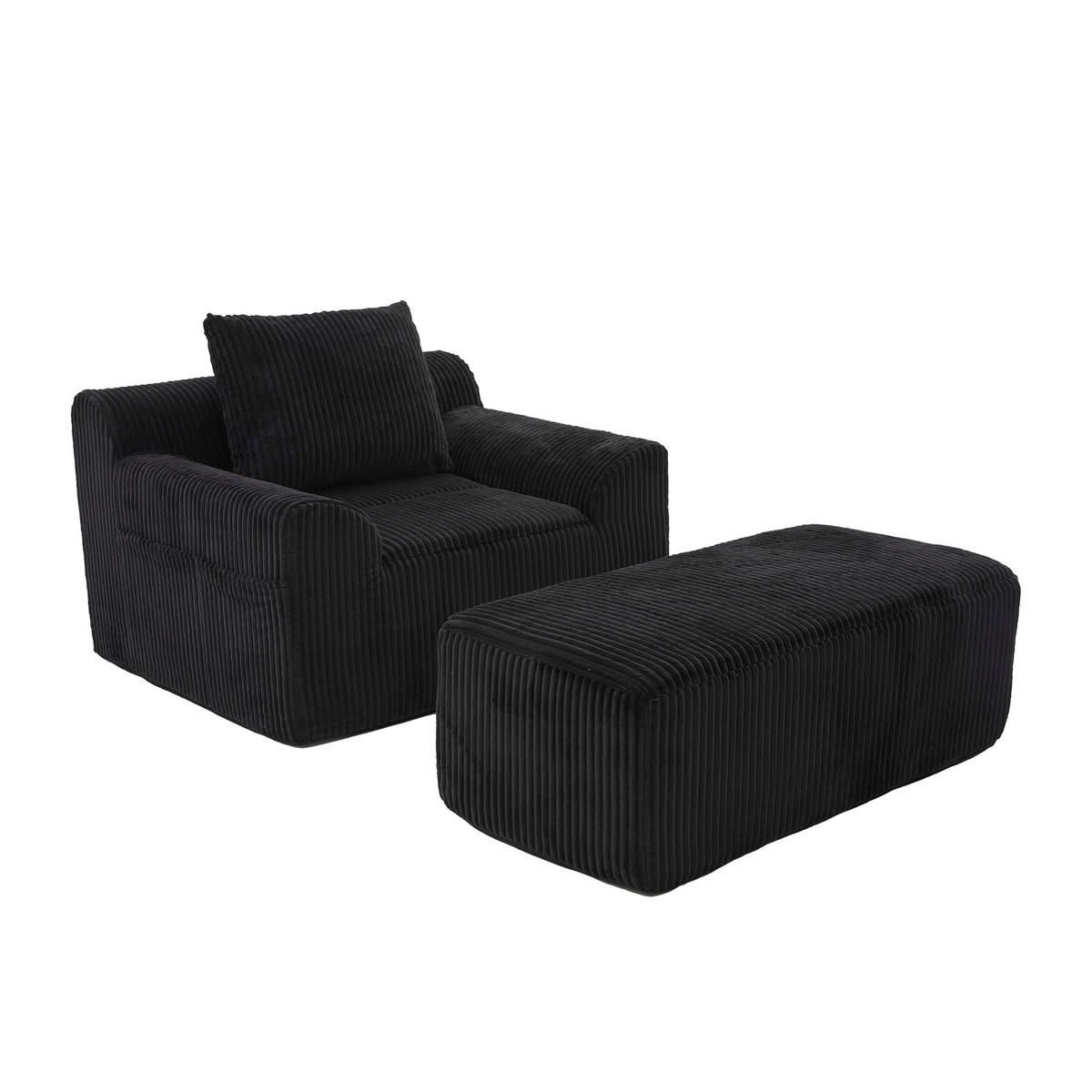 RELAXSESSELSET Übergroßer Loungesesselmit Fußhocker,Cord,Schwarz - Schwarz, Textil (110/87/147cm) - LVHOM