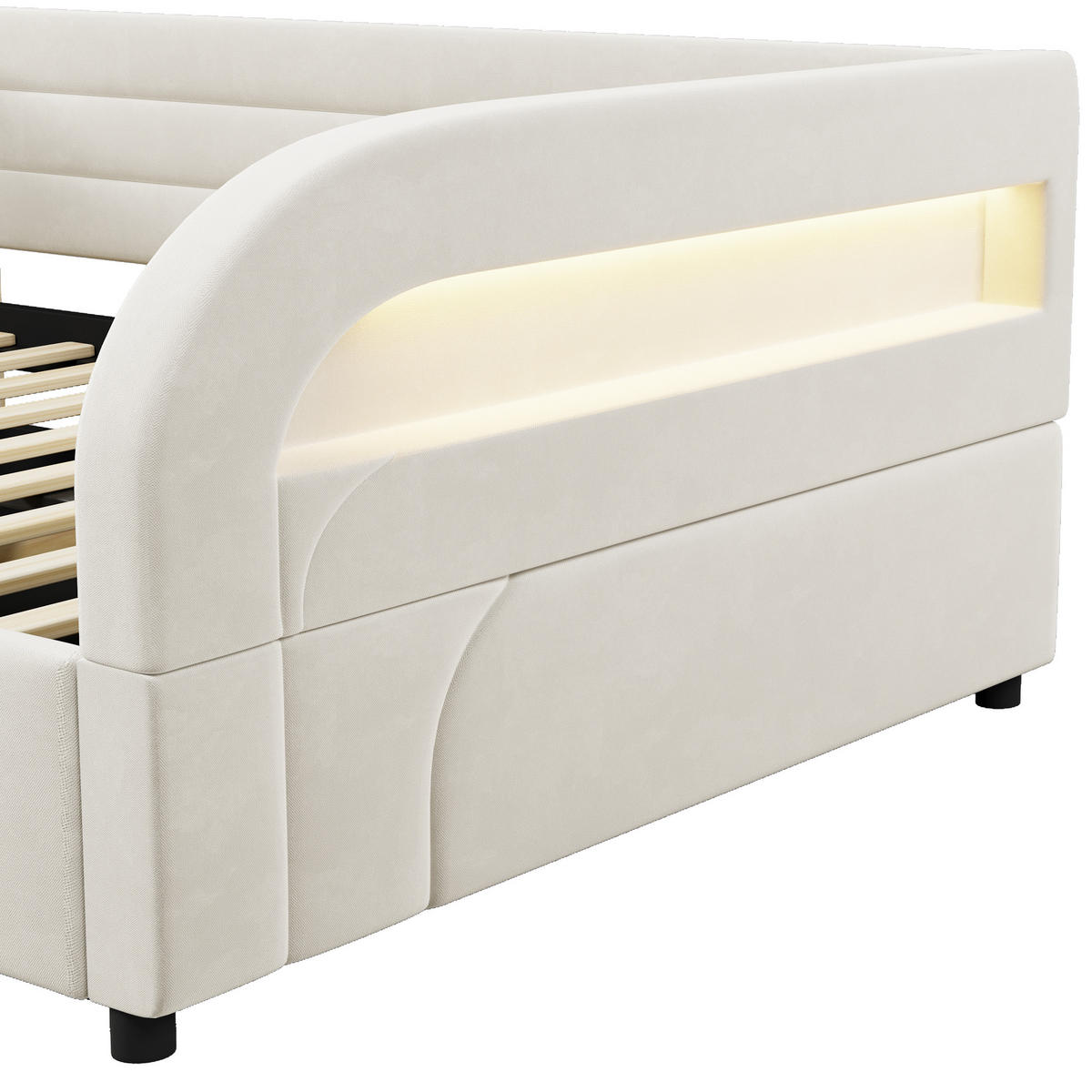 BETT mit Stauraum und LED 140x200 cm Flanell White - Weiß, Metall (140/200cm) - Meubliv