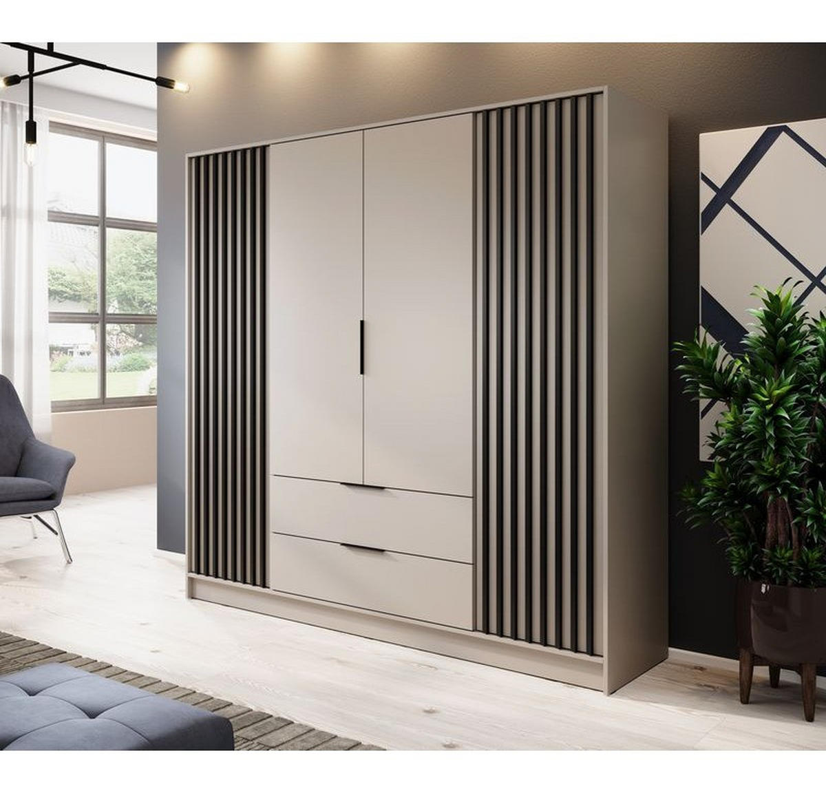KLEIDERSCHRANK – 206 cm – Nelly – Kaschmir - Kaschmir, Holzwerkstoff (206/200/51cm) - hi-markt