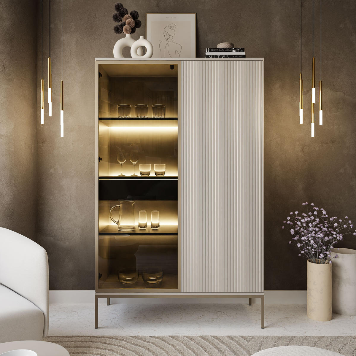 VITRINE ECLIPSE WTSZ104 mit Beleuchtung,KASCHMIR - Kaschmir, Holzwerkstoff (104/166/39cm) - Lookway