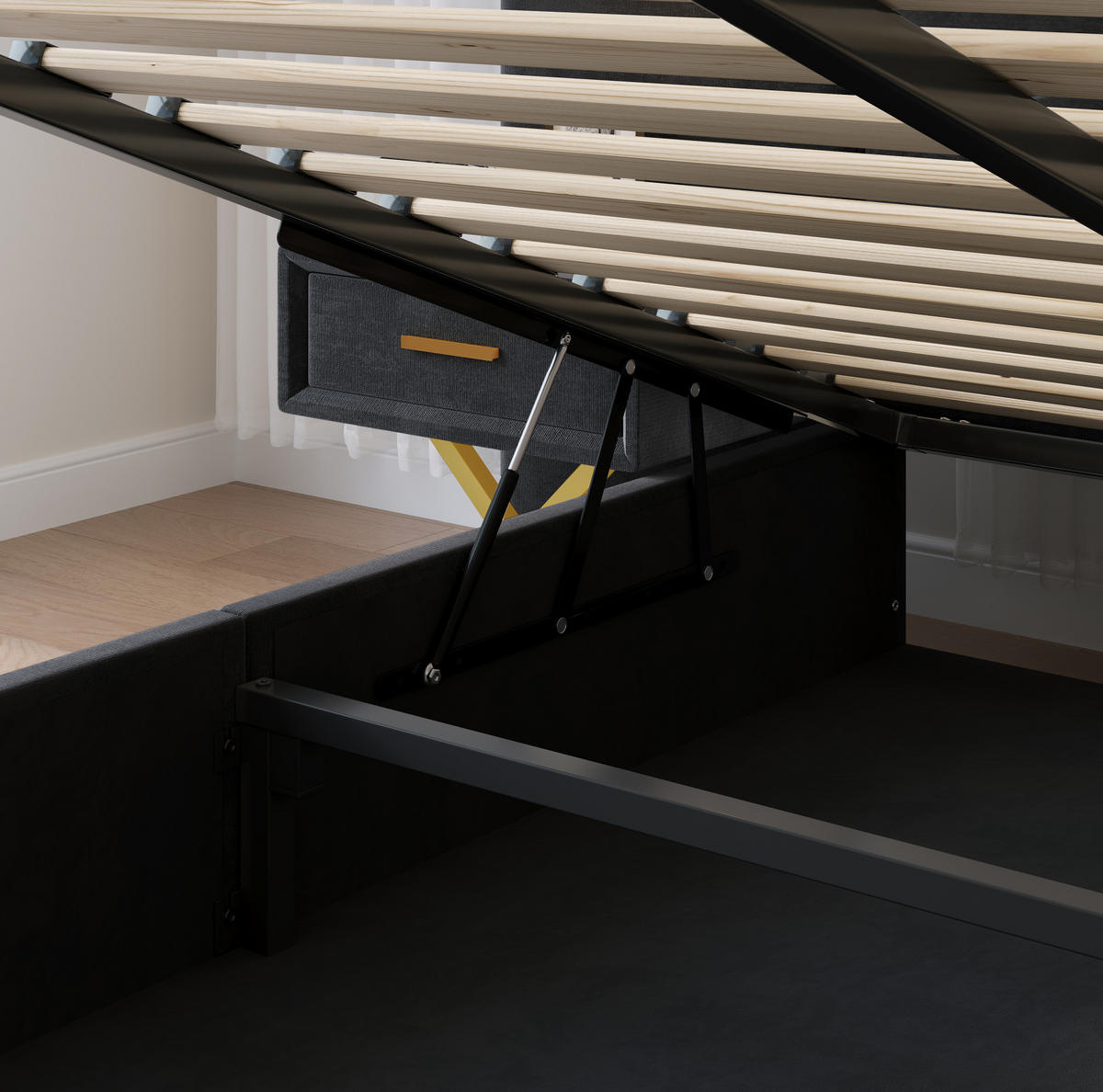 BETT mit Bettkasten 160x200 cm Samt Schwarz mit 2 Nachttischen - Schwarz, Holz (160/200cm) - Meubliv