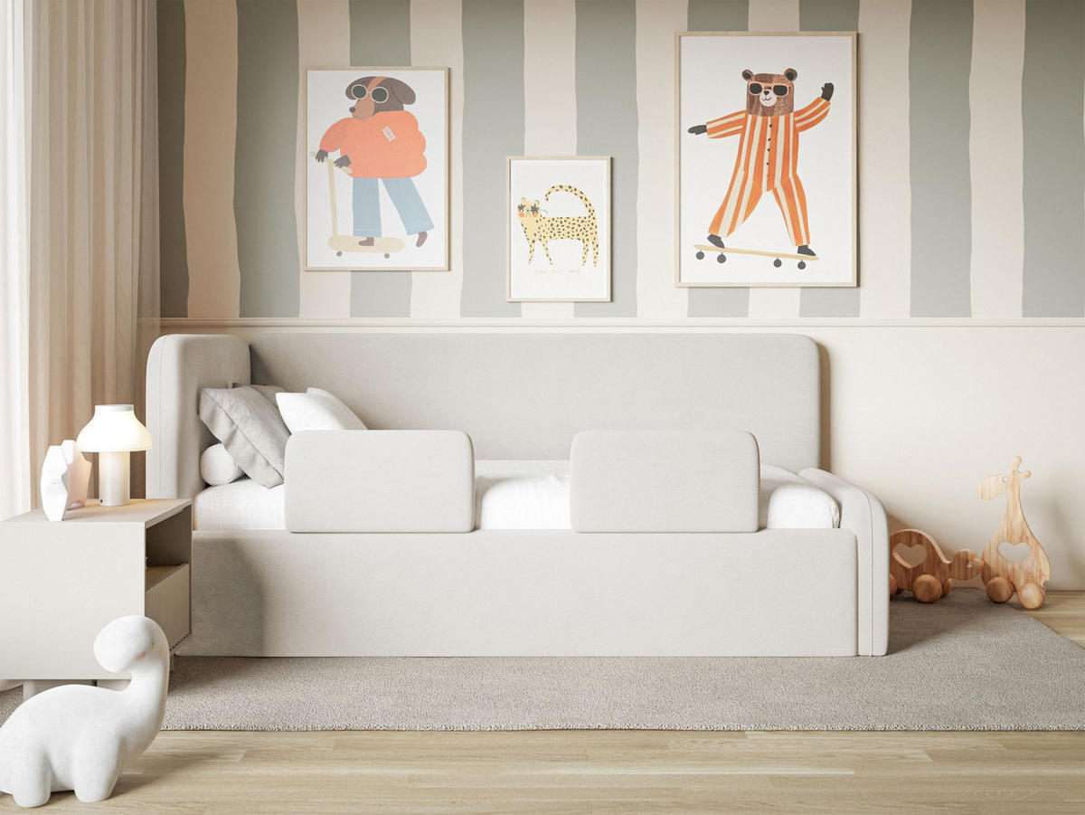 KINDERBETT Fanko Samt Hellbeige 90x200 cm - Ecru/Schwarz, Kunststoff/Textil (90/200cm) - Selsey