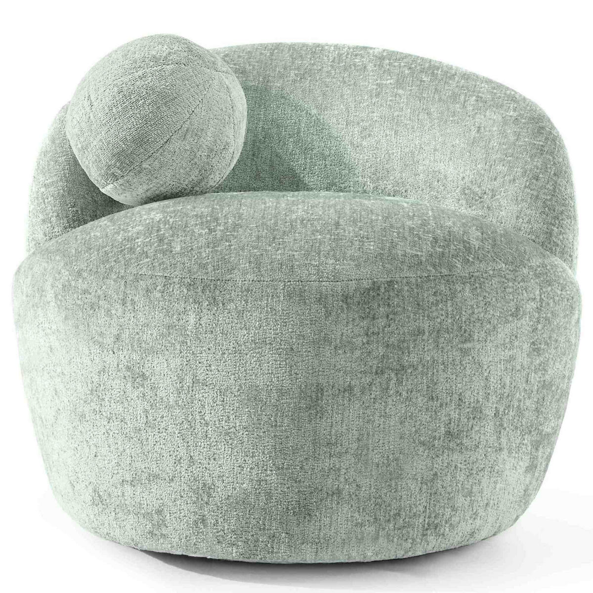 SESSEL NELUM Chenille-Stoff, rund, Mintgrün - Schwarz/Mintgrün, Holz/Holzwerkstoff (76/64/76cm) - KONSIMO®