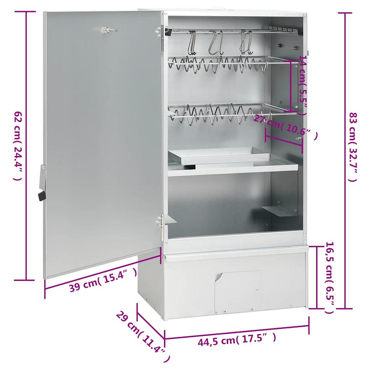 RÄUCHEROFEN Mit Kaltrauchgenerator Verzinkter Stahl - Silberfarben, Metall (44.5/83/29cm) - vidaXL