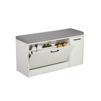 SCHUHBANK - Weiß, Holzwerkstoff/Textil (100/53/37cm) - Relaxdays