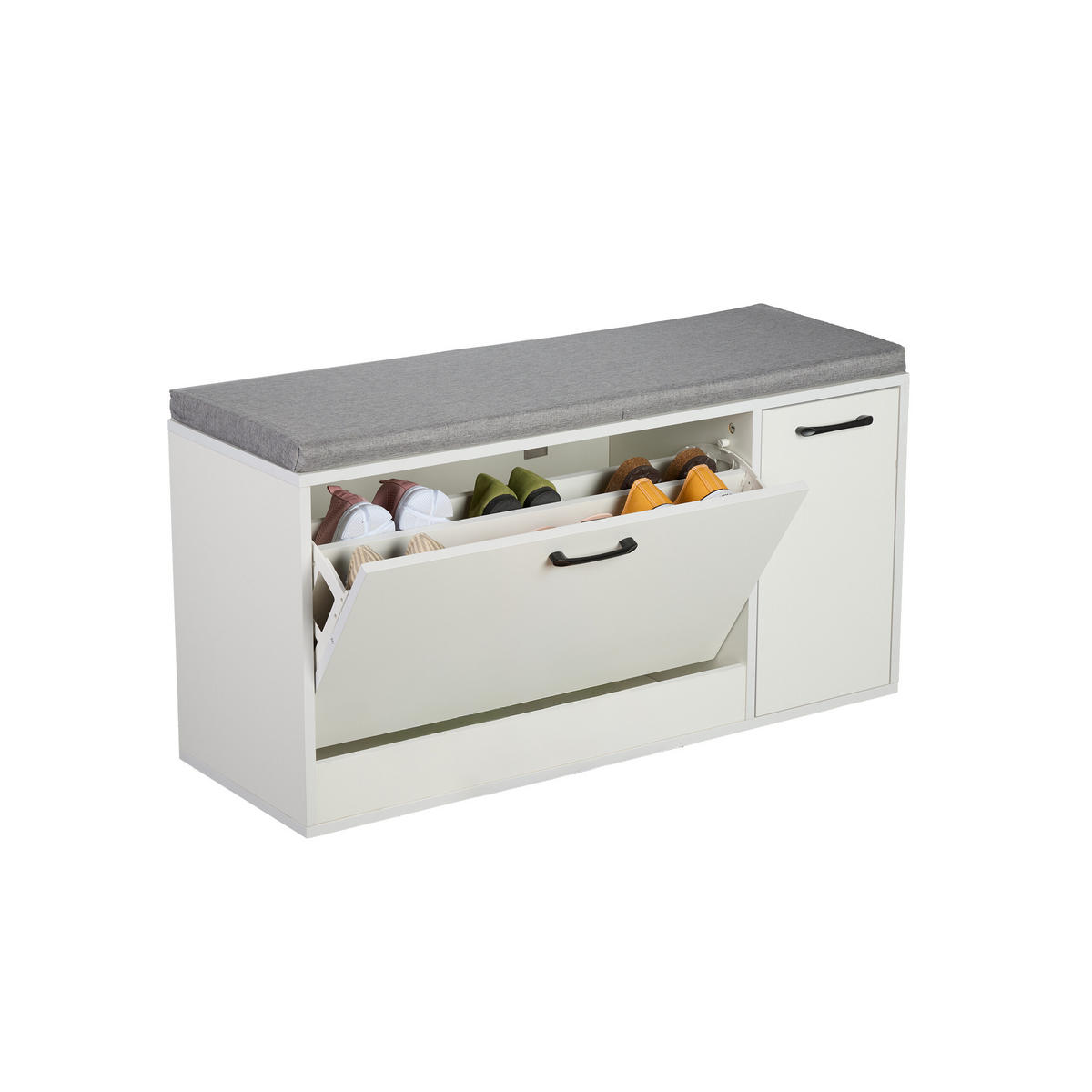 SCHUHBANK - Weiß, Holzwerkstoff/Textil (100/53/37cm) - Relaxdays