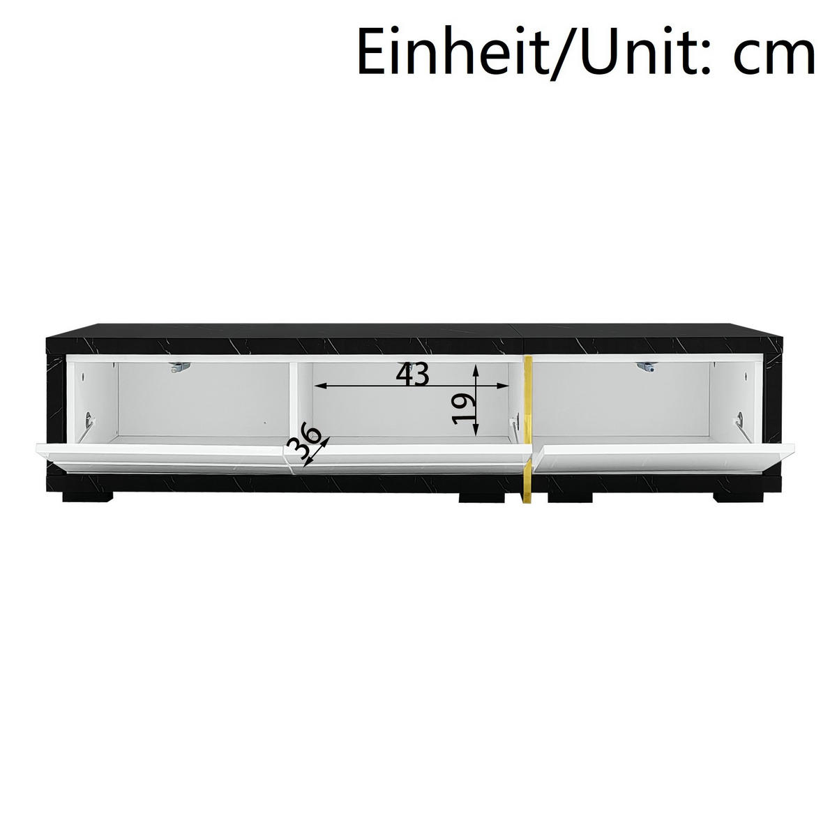 TV komoda, 140-260/40/30 cm, MDF a dřevotříska, bílá/černá mramor, otočná - bílá, kompozitní dřevo (260/30/40cm) - BEAOK