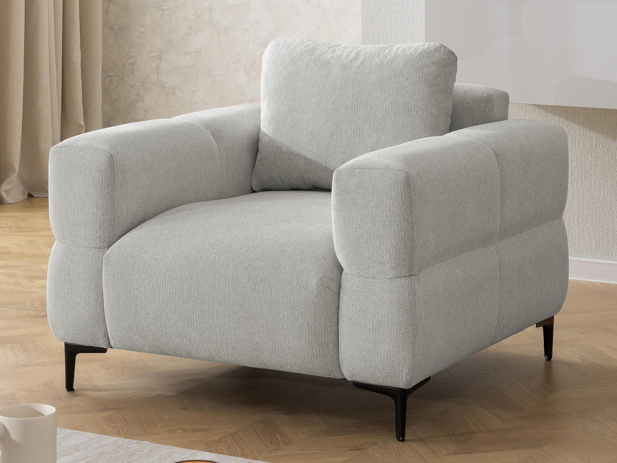 SITZGARNITUR 3+2+1 Cardea in Bubble-Optik aus weichem Hellgrau Strukturstoff mit hohem Sitzkomfort - Hellgrau/Schwarz, Holz/Textil (217/80/97cm) - S-Style Möbel