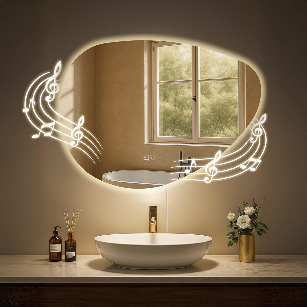 BADSPIEGEL Basel 65x75 Bluetooth 75x3,5x65cm Glas Klarglas Badezimmerspiegel - Klar, Glas (75/65/3.5cm) - DELUKE