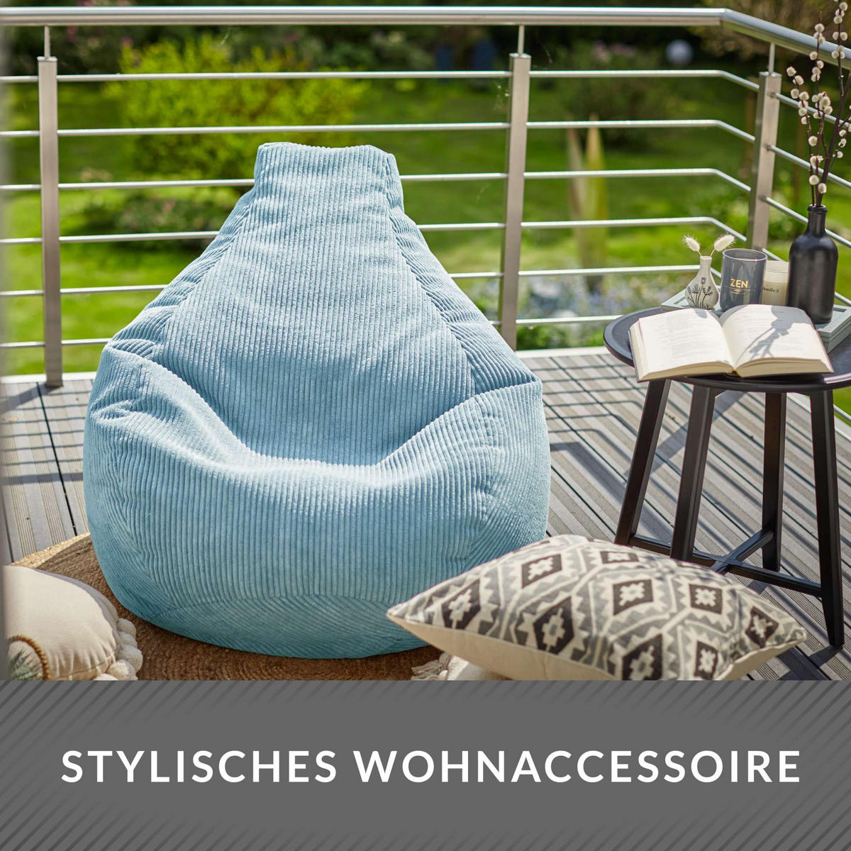 SITZSACK MIT RÜCKENLEHNE Cozy Cord - Hellblau, Textil (80/90/90cm) - Green Bean