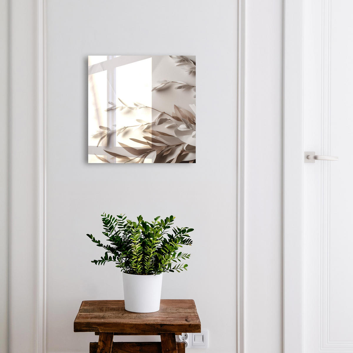 SCHLÜSSELBOX Weiß 30x30 cm – Türöffnung nach rechts - Blätter der Eleganz - Weiß, Metall (30/30/5cm) - TULUP