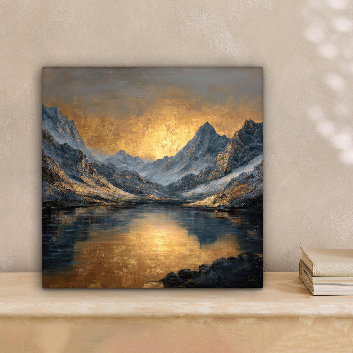 LEINWANDBILD Bergkulisse mit goldenem Sonnenuntergang Deko Wohnzimmer 20x20 cm - Goldfarben, Textil (20/20cm) - MuchoWow