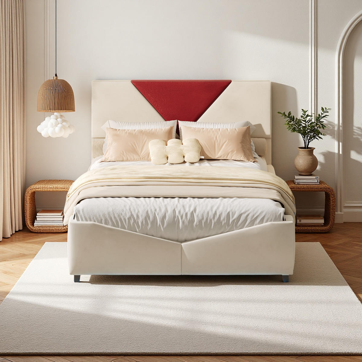 POLSTERBETT 160x200 cm LED Stauraum Holz Lattenrost beige - Beige, Holz (160/200cm) - LEBENLANG