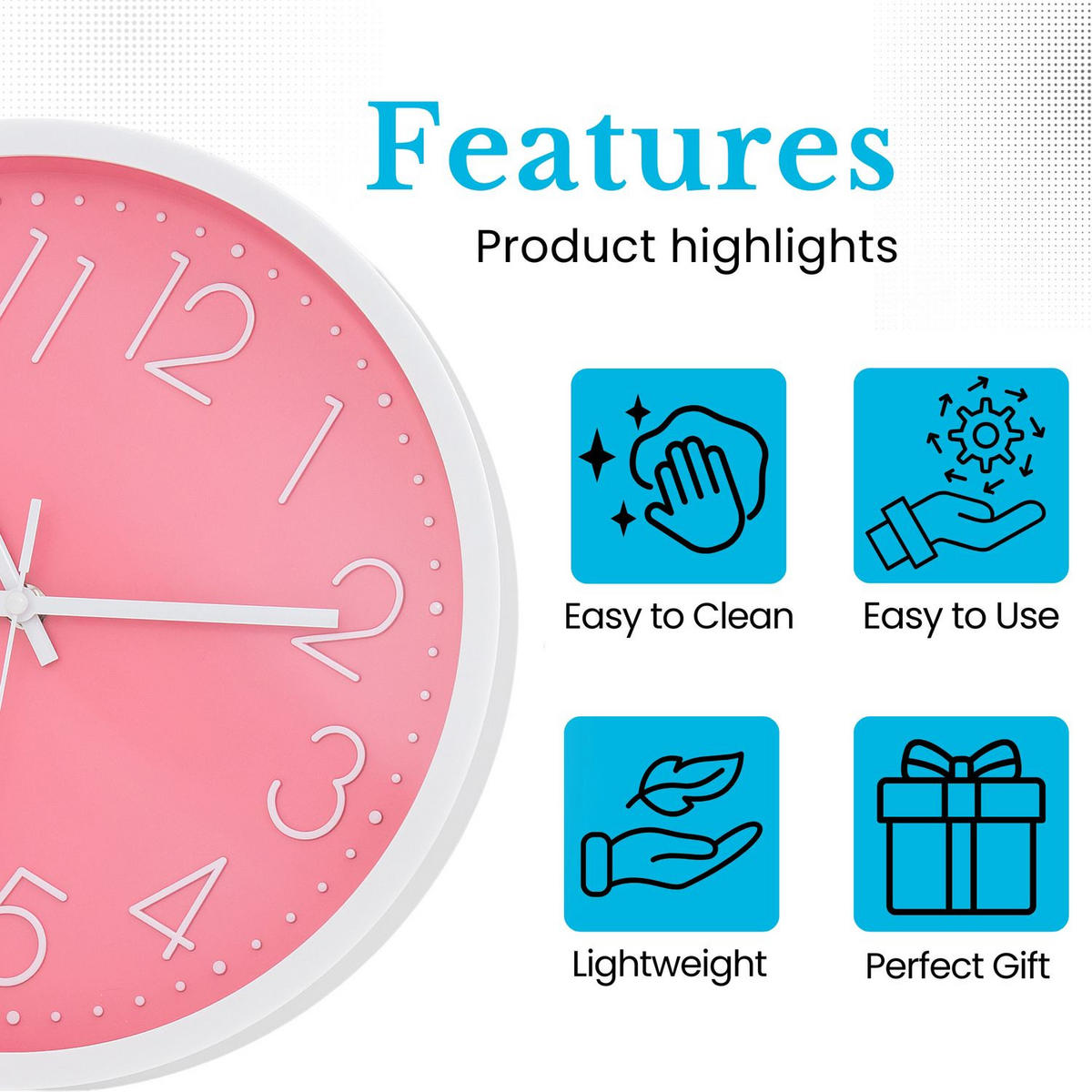 WANDUHR 30.5 cm - Pink, Kunststoff (30.5/30.5/4.5cm) - Intirilife