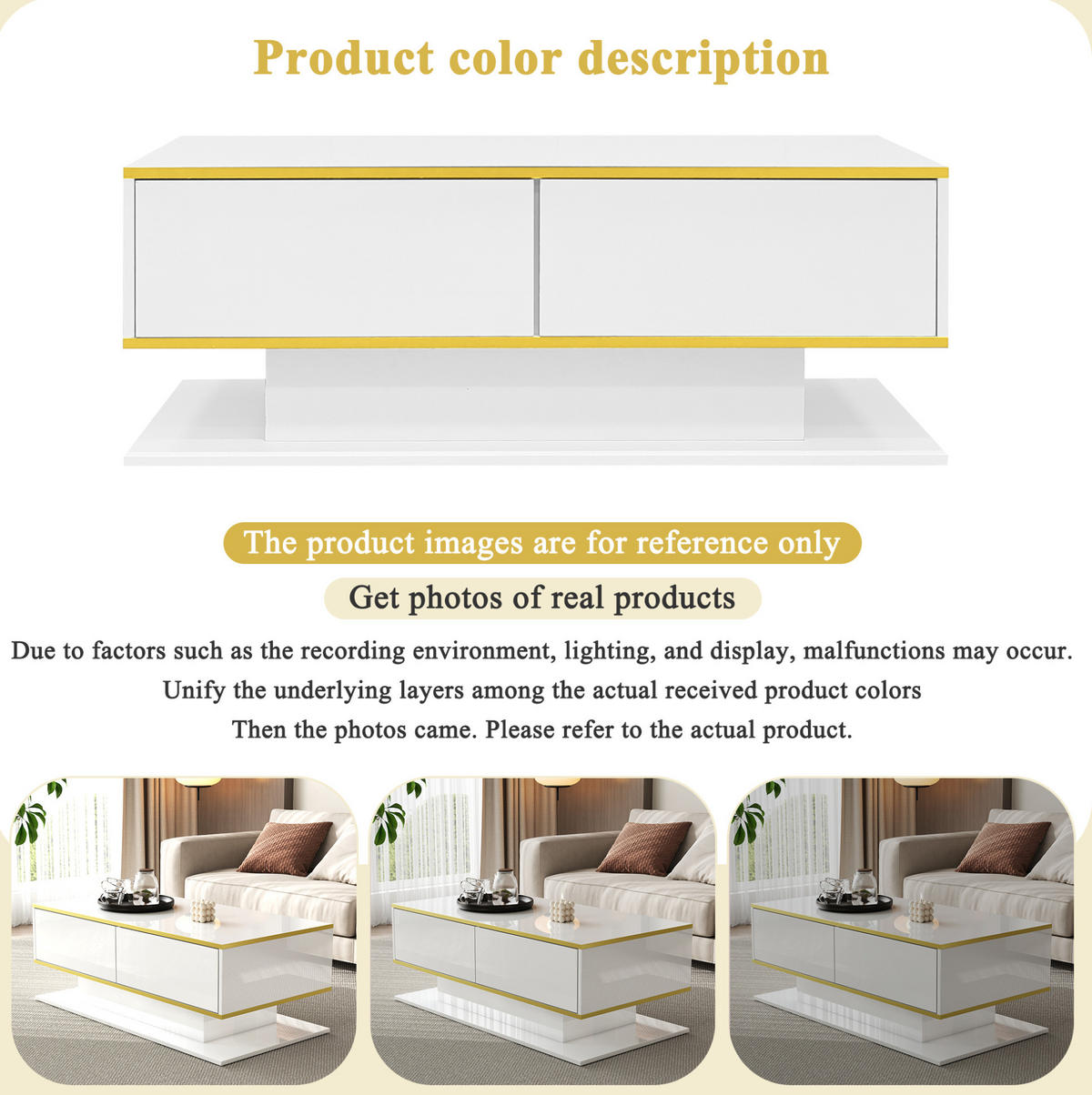 COUCHTISCH 100/50/40 cm Weiß Hochglanz aus Spanplatte mit LED-Lichtstreifen und 3 Schubladen - Weiß, Holzwerkstoff (100/50/40cm) - OKMYHOME