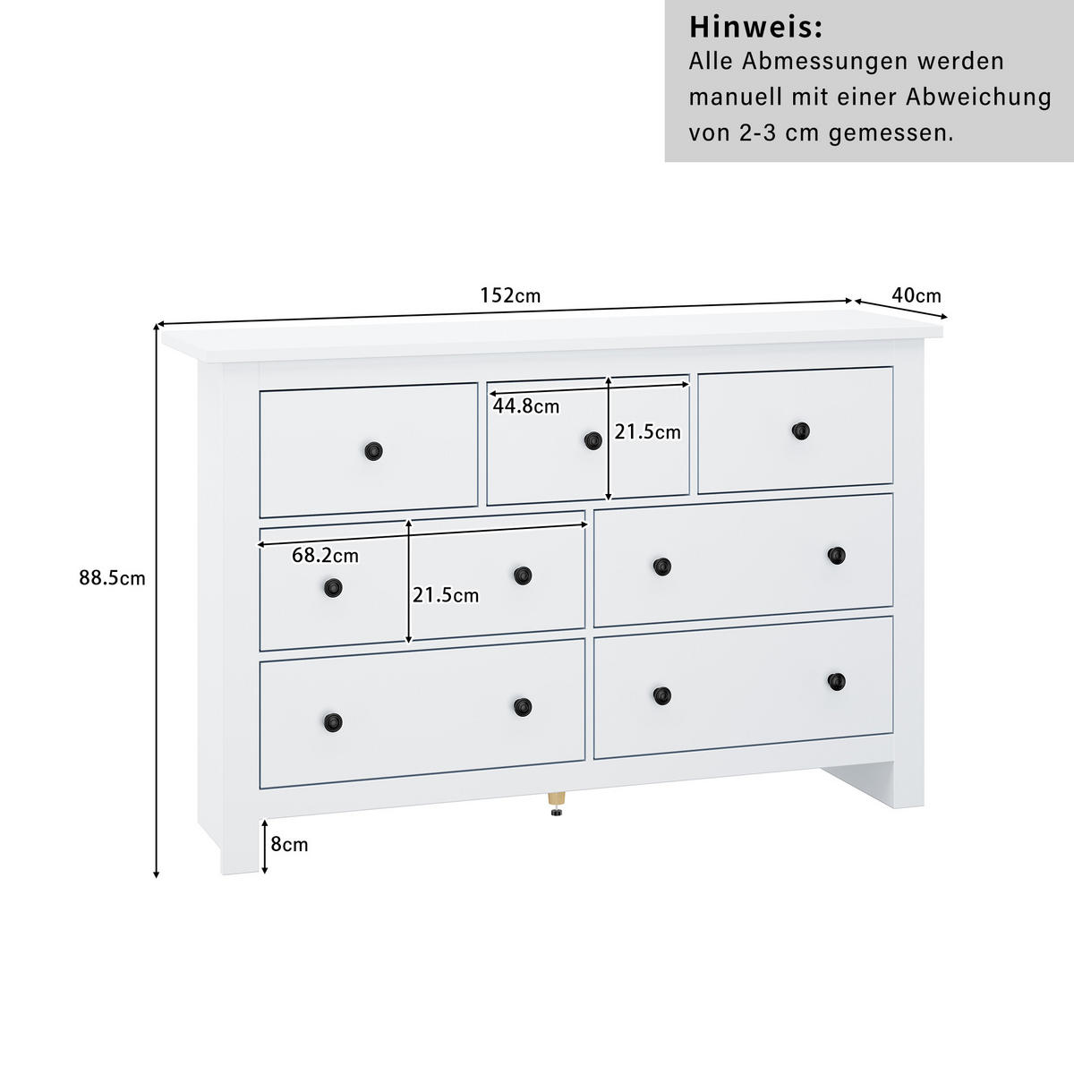 ESSZIMMERSCHRANK, 7 Schubladen, Buffet, Weiß - Weiß, Holzwerkstoff (40/89/152cm) - FLIEKS