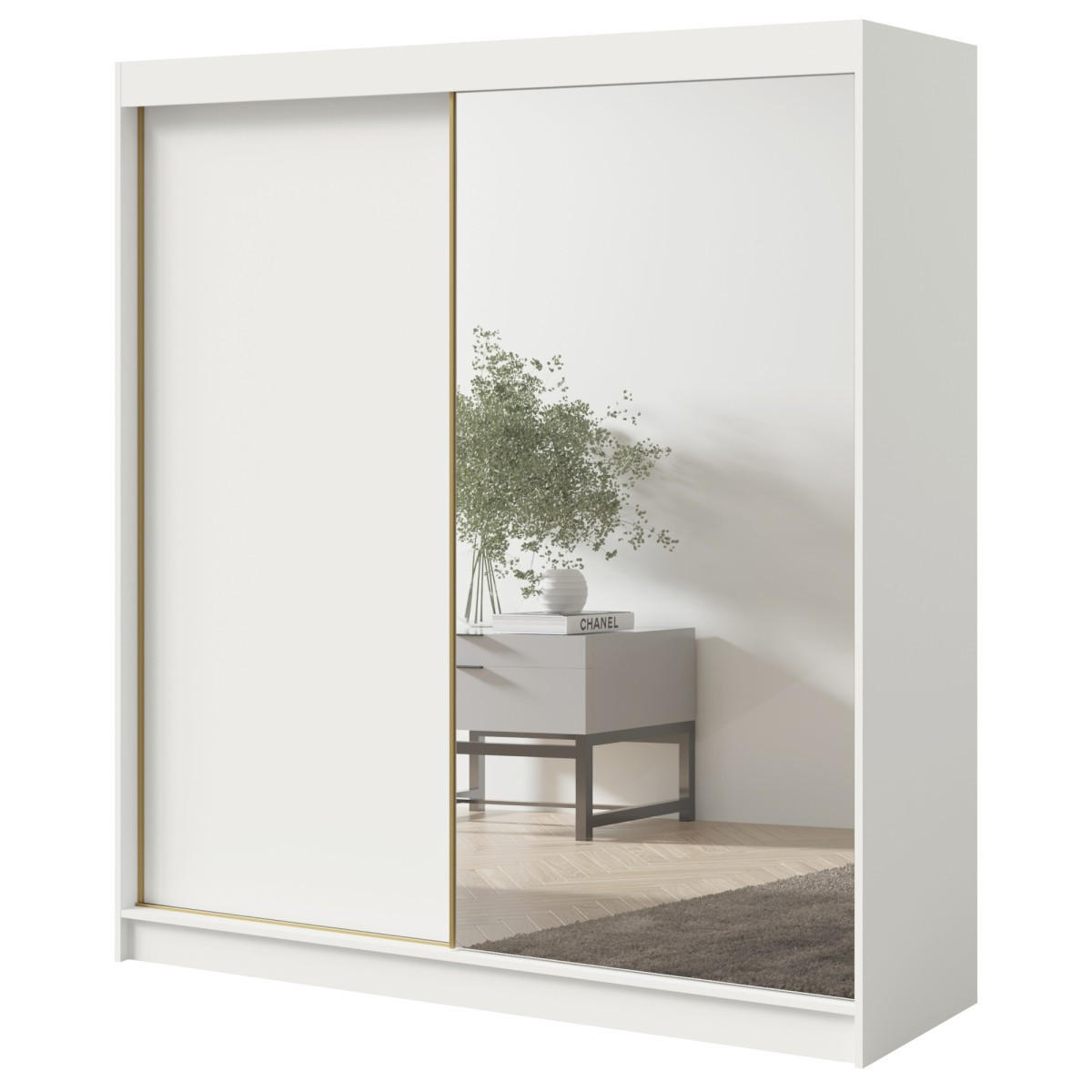 SCHWEBETÜRENSCHRANK mit Spiegel Fiore 2D1L 180 Weiß/Gold - Goldfarben/Weiß, Holzwerkstoff/Metall (180/200/60cm) - mzm24