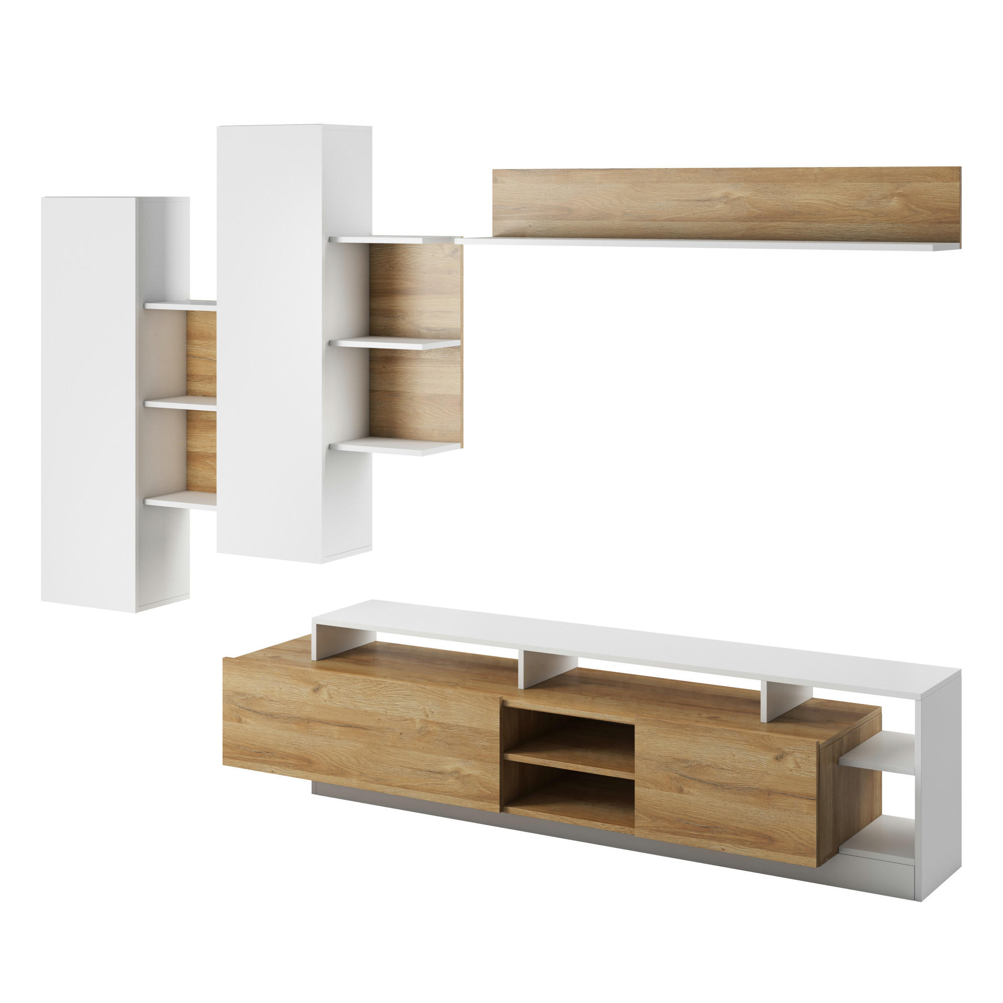 WOHNWAND ALVDAL SET1 ABS-Kante Eiche Weiß - Weiß, Glas/Holzwerkstoff (260/172/40cm) - Komodee