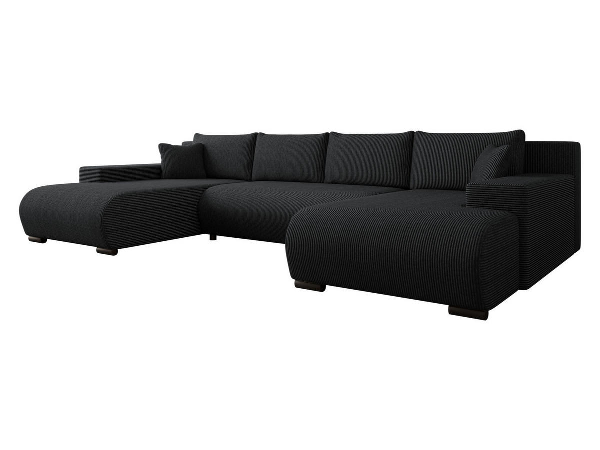 WOHNLANDSCHAFT Nojan U Cord - Schwarz, Holz/Kunststoff (351/80/191cm) - MIRJAN24