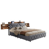POLSTERBETT 160x200 cm mit USB, 4 Schubladen, Leinen, Grau - Grau, Holz (160/200cm)