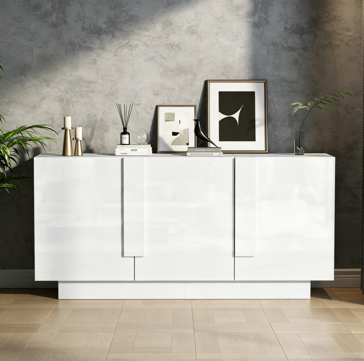 SIDEBOARD 160/35/60 cm weiß aus Spanplatte mit Hochglanzfronten - Weiß, Holzwerkstoff (160/60/35cm) - OKWISH